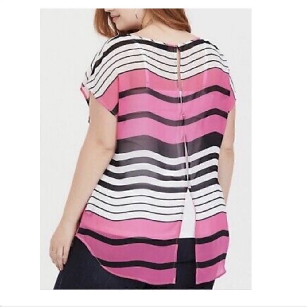 Torrid 0 Striped Blouse Pink/coral Sheer Button Back Top - Picture 3 of 10